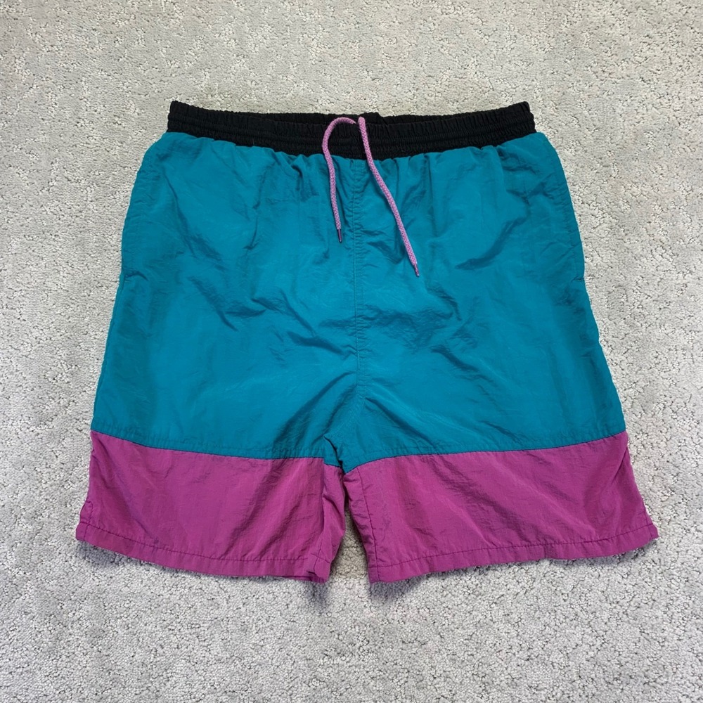 Vintage Pro Spirit Kids Swim Shorts‎ XL Colorblock Turquoise Pink Nylon Mesh